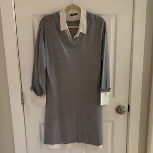 Gray and Cream Sweater Layered Dress Shirt